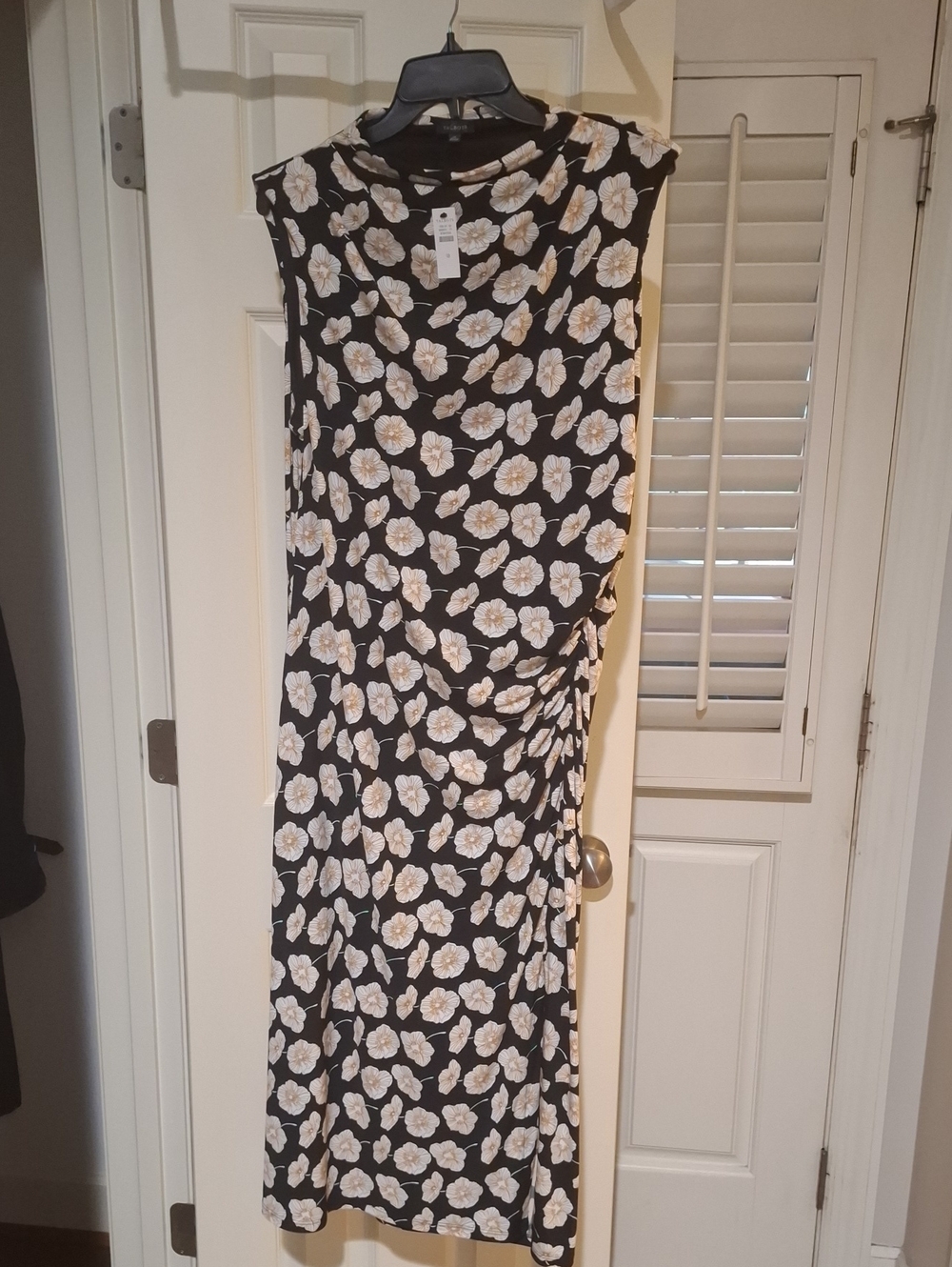 Talbots Black Dress with Cream and Gold Floral Print